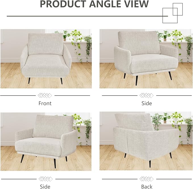 Oversized Accent Chair for Living Room Chairs Reading Arm Chair Comfy Modern Single Sofa Side Chairs with Metal Legs & Soft Cushion for Bedroom, Waiting Room (Chenille Beige Grey, Set of 2)