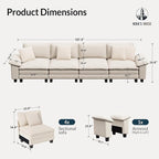 HERA'S HOUSE 158" Modular Sectional Sofa, Oversized Couches for Living Room, Comfy Cloud Couch 4-Seater Deep Seat Sofa with Throw Pillow, Chenille Beige
