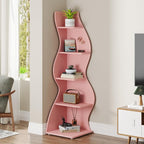 Tribesigns Corner Shelf, Modern 5-Tier Wall Corner Bookshelf, Stylish Corner Small Bookcase Storage Rack Plant Stand with Unique Shape for Living Room, Home Office (Pink, 1PC)