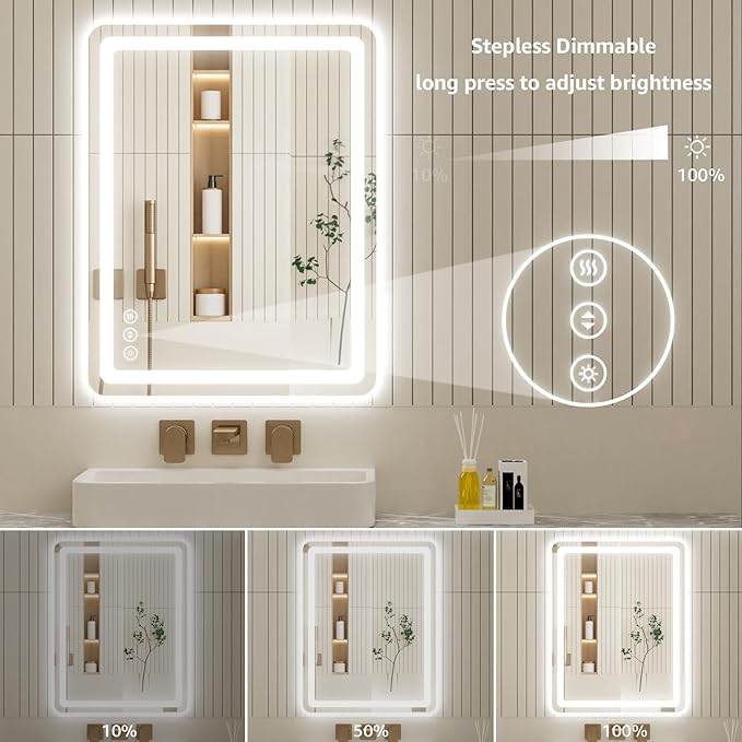 48" x 30" Led Bathroom Mirror with Lights, Anti-Fog & Tri-Color Lighting - Wall Mounted Shaving Mirror with Touch Sensor, Waterproof & Smart LED Vanity Mirror,Tempered Glass, Dimmable Smart Mirror