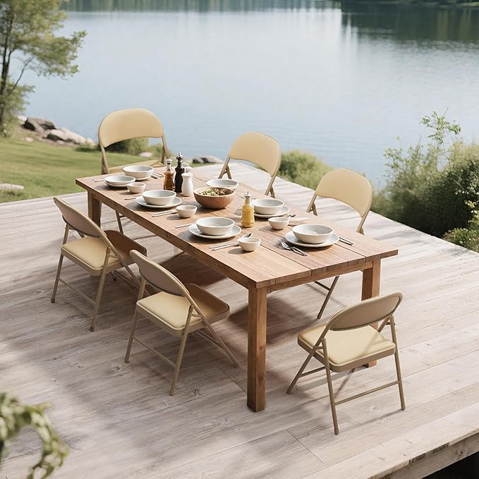 4 Pack Khaki Folding Chairs with Padded Cushion and Back, Portable Stackable Commercial Metal Foldable Chairs with Steel Frame for Party Events Wedding Home Office, 350lbs Capacity