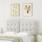 Upholstered Headboard Queen Size, Adjustable Height Queen Headboard Only from 39”to 44”with Durable Solid Wood Legs, Modern Button Diamond Fabric Bed Head Board with Width Adapters, Beige