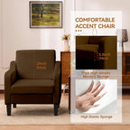 Accent Chair for Living Room, Modern Velvet Living Room Chairs with Wide Backrest, Upholstered Comfy Chair with Cushion, Oversized Sofa Chairs with Wood Legs, Single Armchairs, Brown