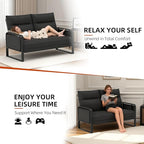3-Piece Living Room Sofa Set, Faux Leather Loveseat & Accent Chairs Set of 2 with Foldable Tray Table & Storage Pocket, Upholstered Sofa Set for Small Spaces, Office, Black
