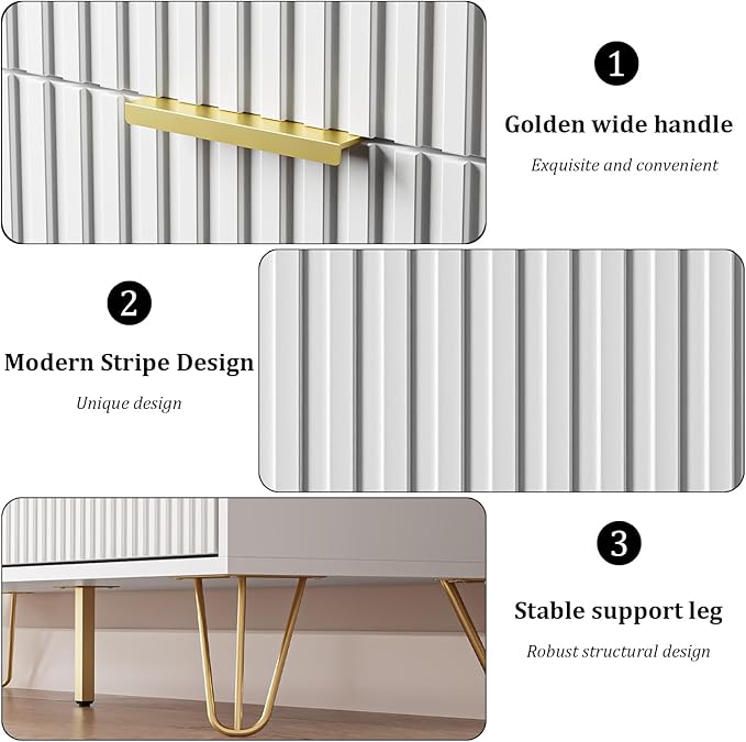 White Dresser for Bedroom, Modern Dresser with Gold Metal Handles & Chests of Drawers, Wood Chest of Drawers for Bedroom