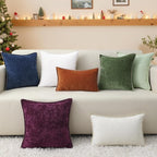 decorUhome Christmas Chenille Soft Throw Pillow Covers 12x20 Set of 2, Lumbar Velvet Farmhouse Neutral Decorative Euro Fall Pillow Covers with Stitched Edge for Couch Sofa Bed Home Decor, Forest Elf