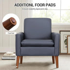 Lohoms Faux Leather Accent Chair for Living Room, Mid-Century Modern Comfy Reading Leisure Chairs for Bedroom, Upholstered Armchair for Apartment/Office/Waiting Room, Wood Legs, Dark Blue