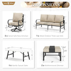 Sophia & William Patio Furniture Sets 7 Seats Outdoor Conversation Set 6 Pcs,2 x Cushioned Swivel Sofa Chairs,1 x 3-Seat Sofa,2 Ottomans, Marbling Metal Coffee Table Patio Backyard Poolside Beige