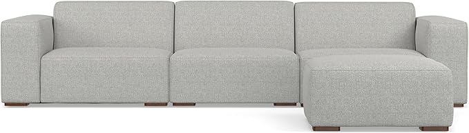 SIMPLIHOME Rex Modular Sofa and Ottoman Set in 100% Recycled Polyester Tightly Woven Performance Fabric, Pale Grey, 122-inch-wide 3-Seater Couch and Matching 34-inch-wide Ottoman for Living Room