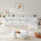 138" Boneless Cloud Couch Modular Sectional Sofa with Deep Seat for Living Room, L Shape Couch with Ottoman, Snowflake Cloth and 40D Memory Sponge，2 Throw Pillows (White, 4 Seater+1 Ottoman)