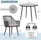 JOIVI 5 Piece Outdoor Dining Set, Wicker Patio Furniture Dining Chairs and Table Set with Cushions for 4 People, Tempered Glass Tabletop with 2.16” Umbrella Hole, for Lawn, Backyard, Garden, Black