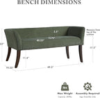 Madison Park Accent Bench, Plush Upholstered, Nailhead Trim, & Padded Seat Entryway Bench Small, End of Bed Bench with Back, 49.5" W x 19.25" D x 23" H, Green