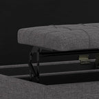 SIMPLIHOME Harrison 30 inch Wide Transitional Square Small Coffee Table Storage Ottoman in Slate Grey , Assembled, For the Living Room and Bedroom