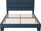 Allewie Full Size Platform Bed Frame with Fabric Upholstered Headboard and Wooden Slats Support, Fully Upholstered Mattress Foundation/No Box Spring Needed/Easy Assembly, Navy Blue