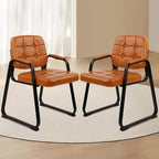 CLATINA Waiting Room Chairs with Padded Arms Leather Guest Chair no Wheels for Office Reception and Conference Desk with Sled Base Orange, 2PK