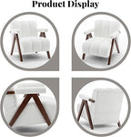 Mid Century Modern Accent Chair with Solid Wood Frame, Boucle Upholstered Living Room Chairs with Thick Cushion, Comfy Tufted Arm Chair for Bedroom, Ivory