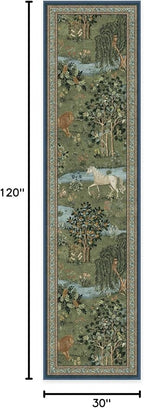 RUGGABLE x Morris & Co Machine Washable Runner Rug – Owl & Willow Green 2.5x10, Stain-Resistant, Non-Slip – Washable Rug for Hallway, Entryway, Living Room & Kitchen–with Cushioned Pad