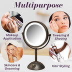 JERDON Lighted Makeup Mirror with Magnification - 1X and 8X Magnification - Bronze Makeup Mirror - Model HL8808BZL