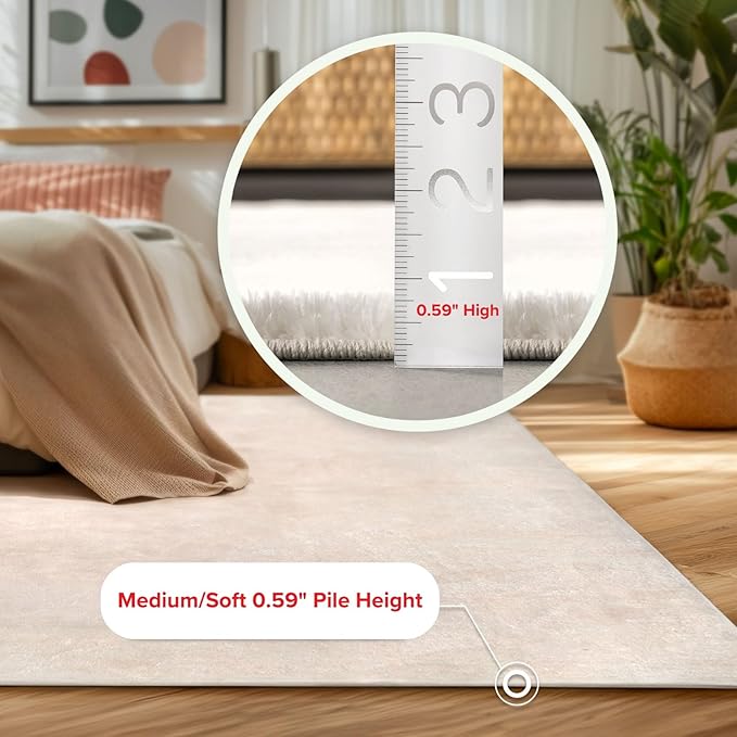 nuLOOM 6' Square Cozy Plush Area Rug, Machine Washable, Non-Slip, Soft Fluffy Shag Carpet for Living Room Bedroom Kids Room Nursery Home Decor, Loni White