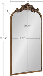 Kate and Laurel Arendahl Traditional Arch Mirror, 19" x 30.75", Gold, Baroque Inspired Wall Decor