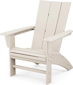 POLYWOOD Modern Curveback Adirondack Chair, Sand - Heavy Duty HDPE Outdoor Furniture - Bonfire Fire Pit Seating - Classic Wooden Style Patio, Lawn, Deck, Dock & Lake Chairs