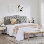 Upholstered Headboard, Button Diamond Tufted Headboards with Adjustable Height and Solid Wood Leg, Linen Fabric Padded Headboard for King Size Bed, Mordern Head Board (Grey, King)