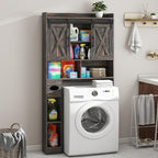 Vabches Over The Toilet Storage Cabinet, Farmhouse Storage Cabinet Over Toilet with Sliding Door& Toilet Paper Holder Stand，Home Space-Saving Toilet Rack, for Bathroom, Laundry and Restroom