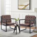 COLAMY Mid Century Modern Accent Chair Set of 2, Comfy Living Room Chair, Brown Leather Accent Chair, Faux Leather Reception Armchair with Metal Legs for Living Room Bedroom Reception Office, Brown