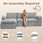 Modular Sectional Sofa, 107.5" L-Shaped Boneless Couch with Deep Seat, Modern Minimalist Upholstered Cloud Sectional Couch for Living Room Bedroom, No Assembly Required, Light Gray Chenille