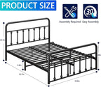 Metal Queen Single Bed Frame with Storage Space, 82.7" in Steel Bed Frame with Protective Foot Pads, Strong Bearing Capacity Queen Size Bed, Easy Assembly, Underbed Storage Space（43.3 inch）