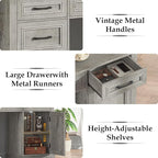 Farmhouse 59'' Executive Desk with Charging Station,Office Desks Computer Desk with 5 Drawers, Wood Workstation for Home Office and Study, File Drawers and Storage Cabinet, Grey