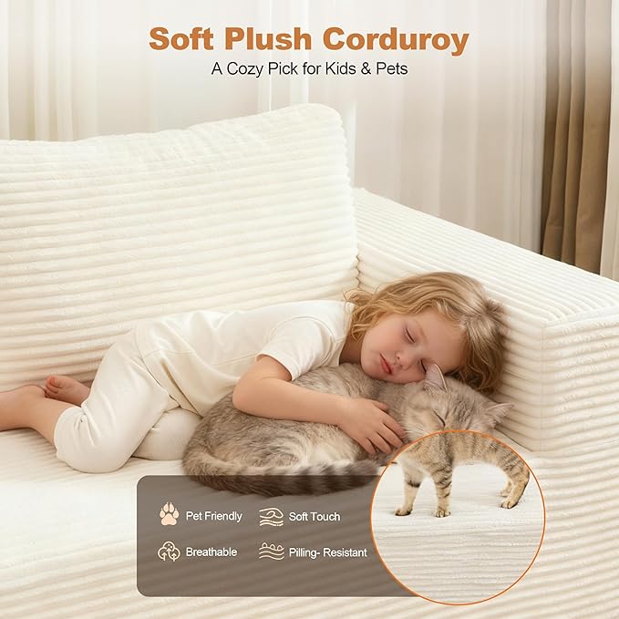 Modular Sectional Cloud Couch for Living Room,Modern Boneless Couche Set with Plush Corduroy,Comfy Floor Sofa with Memory Foam,Stupendous U Shaped Sofa with Chaise,No Assembly Required,Beige