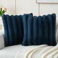 FUTEI Navy Blue Decorative Throw Pillow Covers 20x20 Inch Set of 2, Square Soft Faux Rabbit Fur Thick Striped Cushion Cover,Winter Home Decor for Couch Bed Living Room