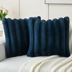 FUTEI Navy Blue Decorative Throw Pillow Covers 20x20 Inch Set of 2, Square Soft Faux Rabbit Fur Thick Striped Cushion Cover,Winter Home Decor for Couch Bed Living Room