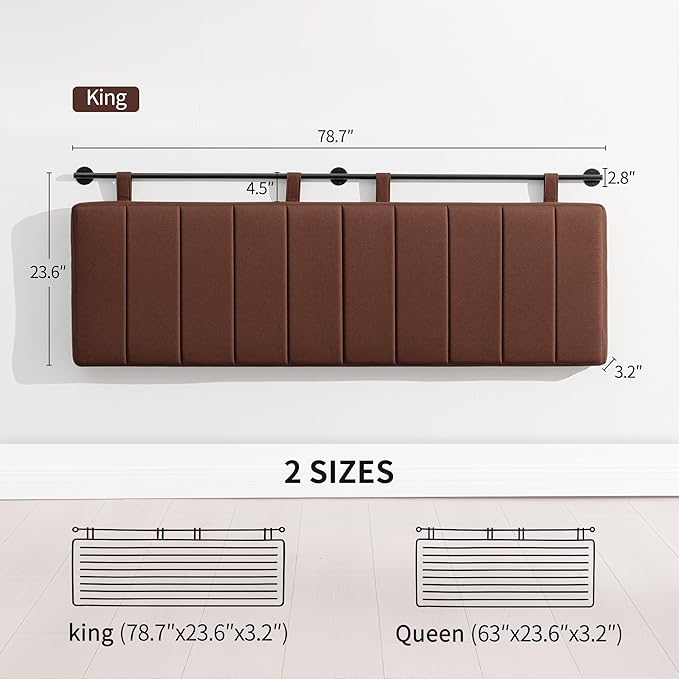 UEV King Headboard Only, Wall Mounted Hanging Upholstered Bed Head Board, Modern Vertical Channel Design of Fine Linen, Elegant Brown Fluted Headboard for Bedroom (Brown, King Size)