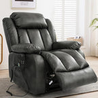 MAEVIS Power Recliner Chair, Lay Flat Sleeping Lift Chairs Recliner for Elderly with Heat and Massage,Comfy Real Breathable Leather Recliners with Dual OKIN Motor for Living Room (Silver Grey)