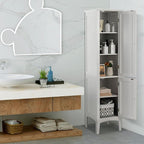COSTWAY Tall Bathroom Storage Cabinet, 5-Tier Freestanding Linen Tower Cabinet with 2 Doors, Wooden Side Storage Organizer, Narrow Slim Floor Cabinet for Bathroom, Living Room, Kitchen (White)