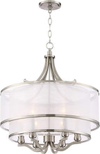 Possini Euro Design Luxe Nickel Pendant Light - 6 Light, Brushed Nickel Finish, White Organza Shade, Luxe Modern Pendant for Kitchen Islands, Dining Rooms, and Living Rooms - 26" Wide, 23" High