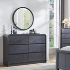 Modern 6 Drawers Dresser for Bedroom, 47" Wide Wood Dressers & Chests of Drawers w/Curved Profile Design, Mid Century Modern Dresser w/Natural Texture for Bedroom, Living Room, Black