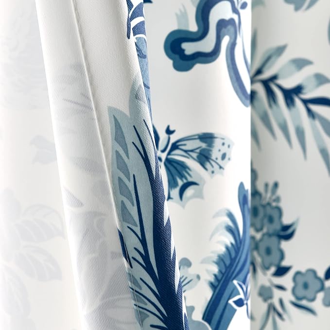 Lush Decor Dolores Light Filtering Window Panels, Pair, 52" W x 95" L, Blue - Floral Curtains for Bedroom - Vintage Curtains - Coquette Room Decor