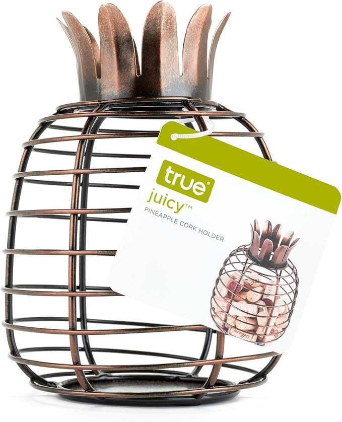 True Juicy Pineapple Stainless Steel Wine Cork Holders Decorative, Holds 50 Corks, Kitchen Bar Accessories, Rustic Home Decor Design, Set of 1