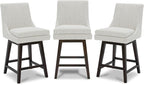 CHITA Counter Height Swivel Bar Stools Set of 3, FSC Certified Upholstered Fabric Barstool Chairs with Back, 26.8" H Seat Height, Fabric in Ivory