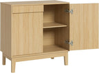 Scurrty Modern Buffet Cabinet with Storage,Wood Color Buffet with Adjustable Shelf and 2 Doors, Natural Wood Grain Accent Cabinet for Living Room & Kitchen