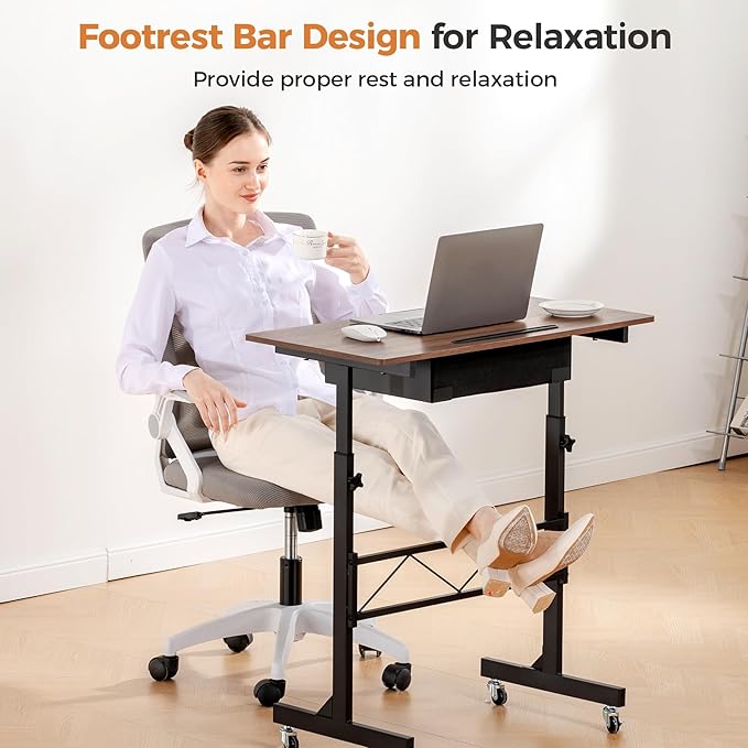 COMHOMA Small Standing Desk Adjustable Height Small Computer Desk Mobile Portable Rolling Laptop Table with Wheels 32" Computer Workstation Sit Stand Desks Portable Standing Table Treadmill desks