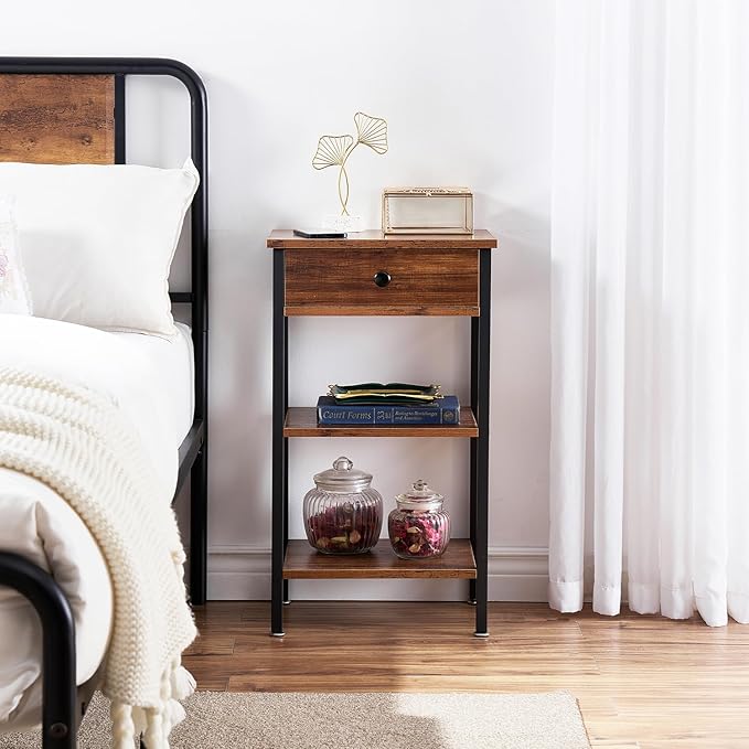 VECELO Tall End Table,Nightstand with Drawer and Adjustable Storage Shelf,27.6 inch Side Table for Living Room/Bedroom/Entryway Small Spaces