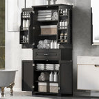 Polibi Bathroom Storage Cabinet with 4 Doors, 3-Tier Door Racks, Storage Drawer, 72" Free-Standing Tall Linen Cabinet for Bathroom, Living Room, Apartment, Black