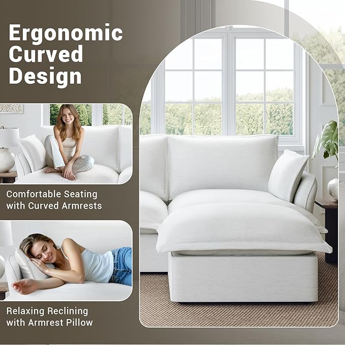 Middle Seat for Cloud Modular Sectional Sofa, Comfy Down Filled Cloud Couch with Removable Cover, Modular Sectional Couches for Living Room, Cream White