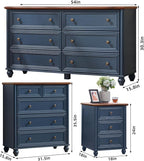 Farmhouse Dressers & Night Stand Set of 4, Wood 54" Wide 6 Drawer Dresser & 35" Tall Chest of Drawers, 18" Roman Column Nightstand Set of 2, Bedroom Furniture Dresser Sets for Home Living Room Hallway