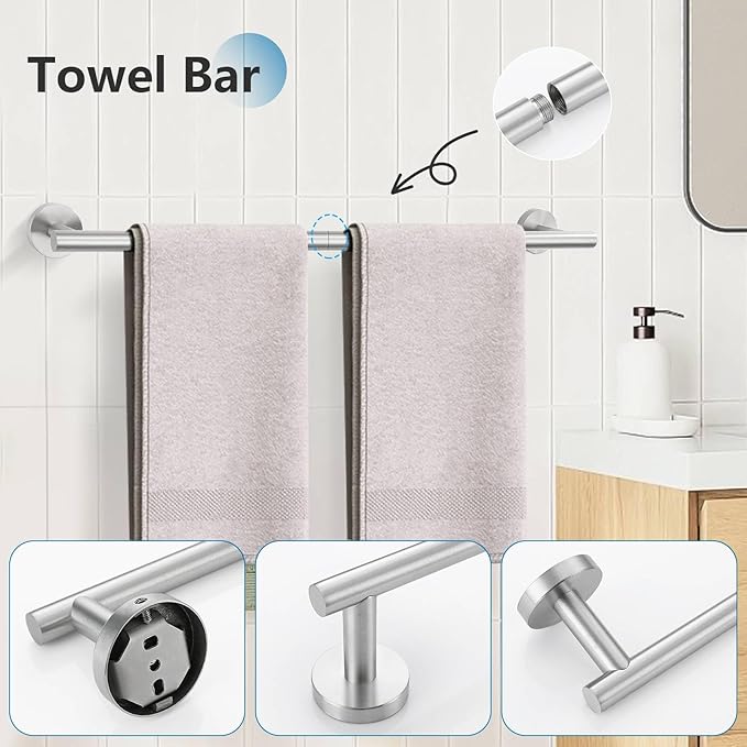 10-Piece Towel Bar Set Brushed Nickel Bathroom Hardware Set Upgraded Towel Hooks Towel Holder Set for Bathroom Stainless Steel Wall Mounted Bathroom Accessories Set 23.6 Inch