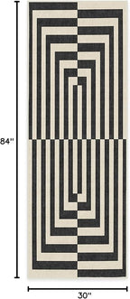RUGGABLE x Jonathan Adler Machine Washable Modern Runner Rug – Op Art Charcoal 2.5x7, Stain-Resistant, Non-Slip – Washable Rug for Hallway, Entryway, Living Room & Kitchen–with Cushioned Pad